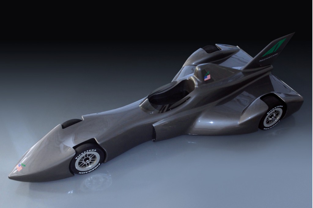 The 2012 Delta Wing Concept car shown right from a high angle 